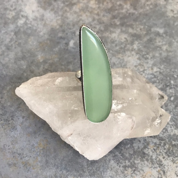 Genuine Chalcedony Bold Sterling Long Ring 8